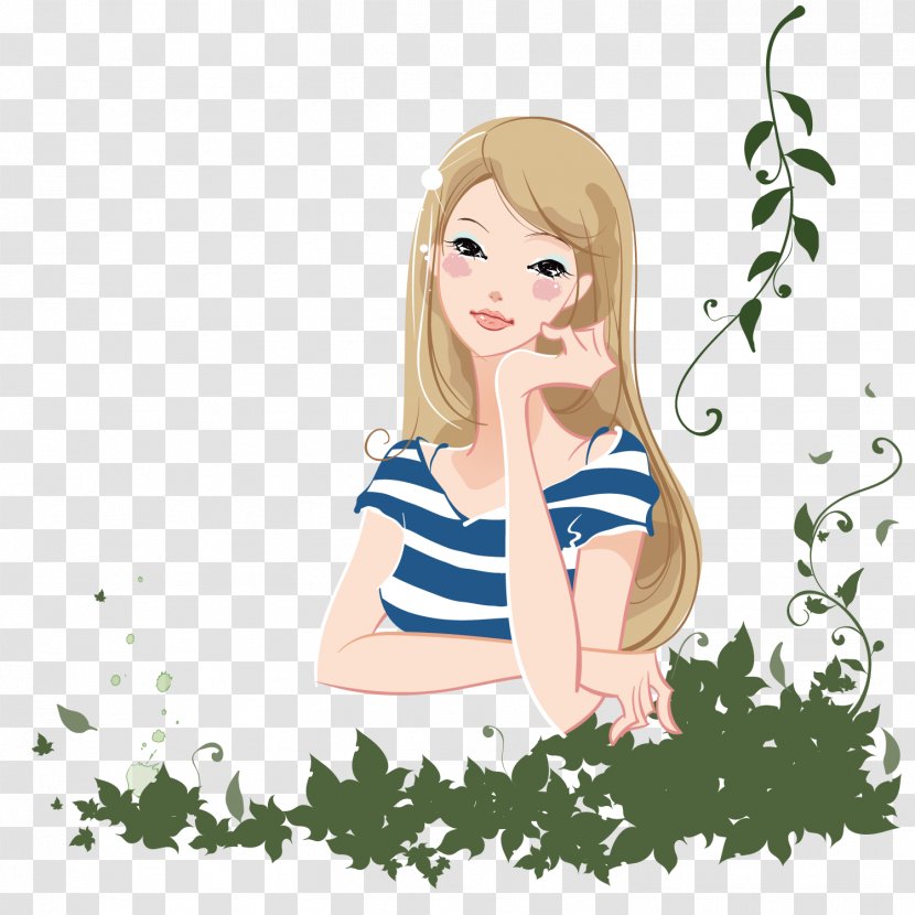Cartoon Illustration - Flower - Long Hair Beauty Transparent PNG