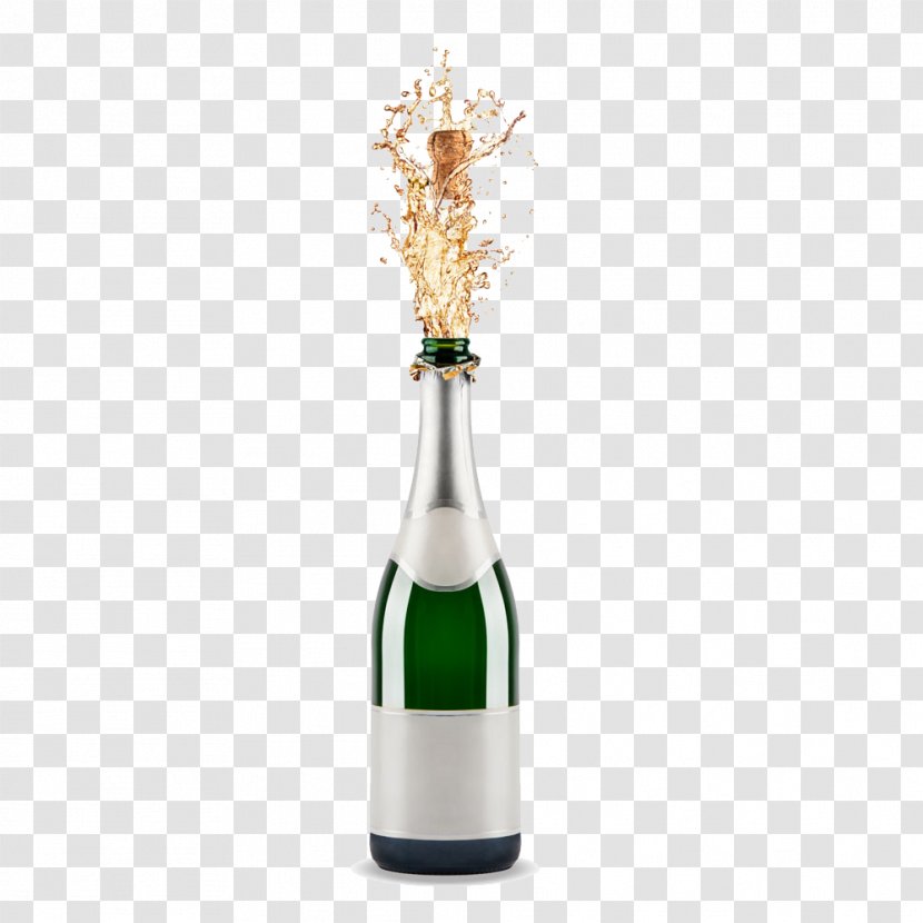 Champagne Wine Bottle - Drinkware - Spilled Transparent PNG