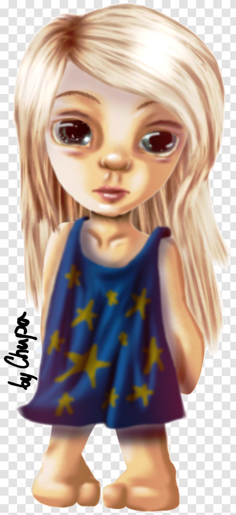 Blond Brown Hair Doll Character - Watercolor Transparent PNG