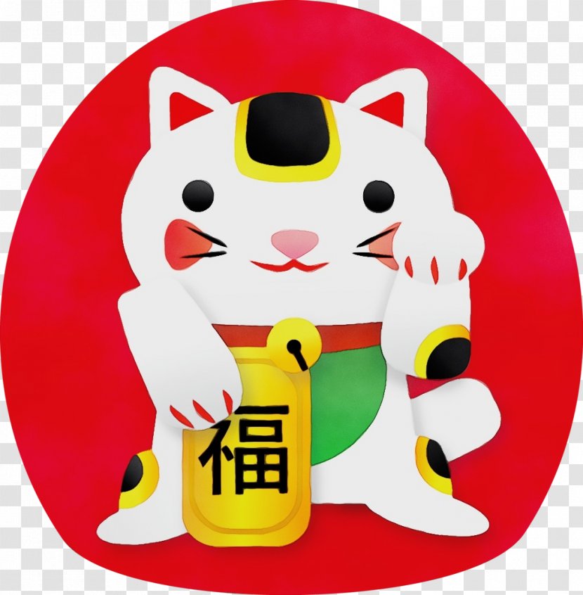 Pink Cat Maneki-neko Luck Transparency - Red - Tableware Sticker Transparent PNG