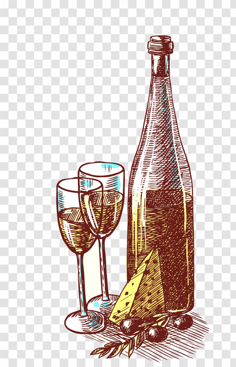 Red Wine Grape Bottle Drink - Vintage Transparent PNG