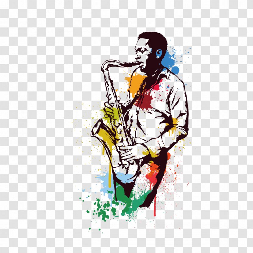 Alto Saxophone Jazz - Silhouette - Watercolor Transparent PNG