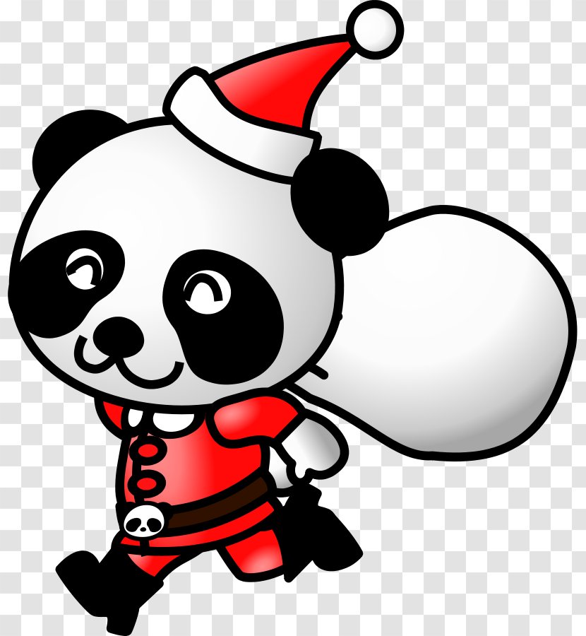Giant Panda Santa Claus Red Bear Clip Art - Christmas Ornament - And His Sleigh Pictures Transparent PNG