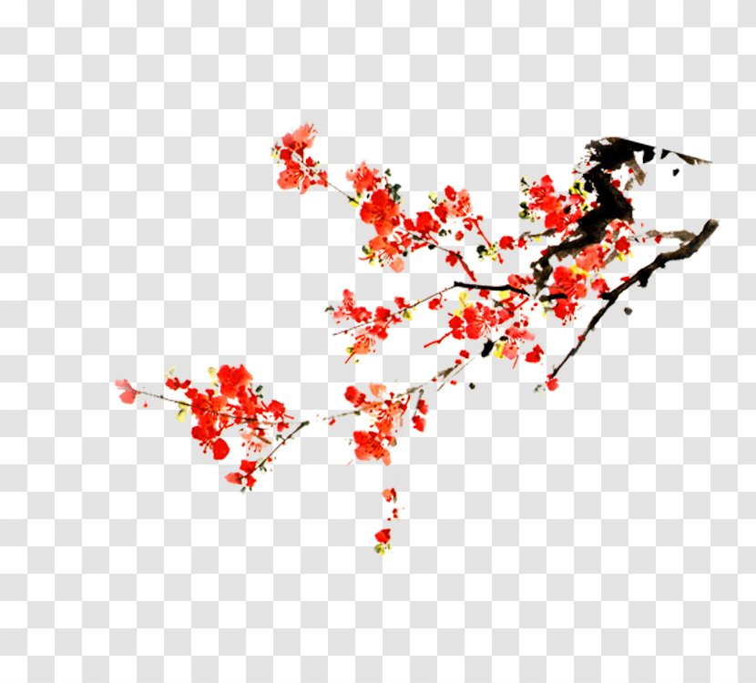 Plum Blossom Ink Wash Painting - Petal - Flower Transparent PNG