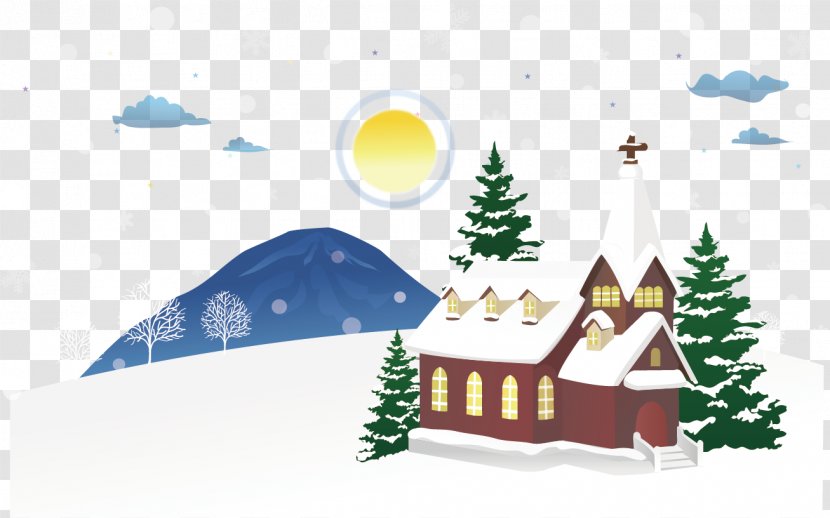 Snow Winter Illustration - Villa Scenery Hanging Clip Transparent PNG