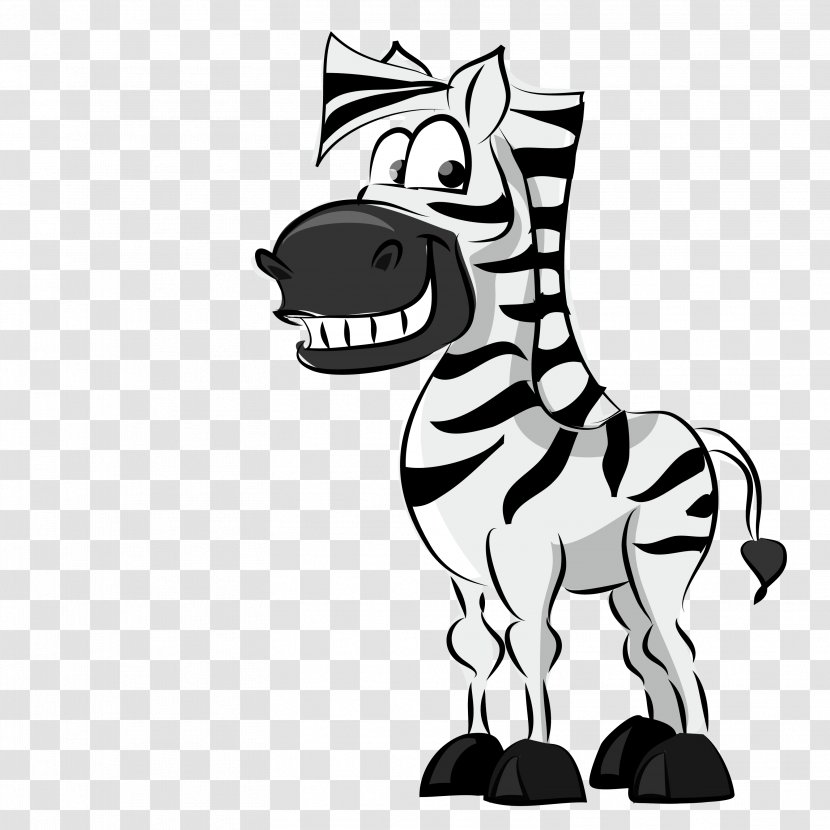 Cartoon Zebra Black And White Illustration - Giraffidae - Vector Transparent PNG