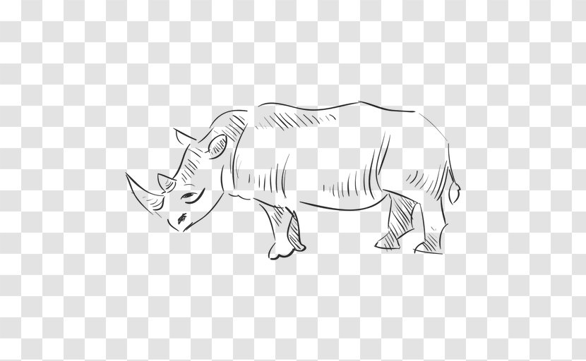 Rhinoceros Mammal Drawing - Black And White - Hand Drawn Transparent PNG