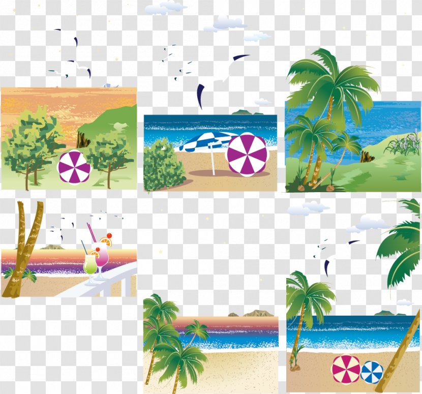 Poster Beach Illustration - Tree - Vector Transparent PNG
