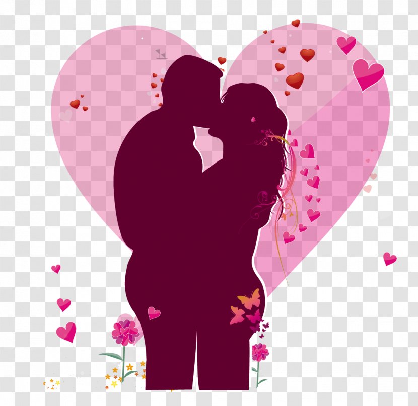 Love Heart Kiss Clip Art - Silhouette - Vector Material Kissing Flowers Transparent PNG