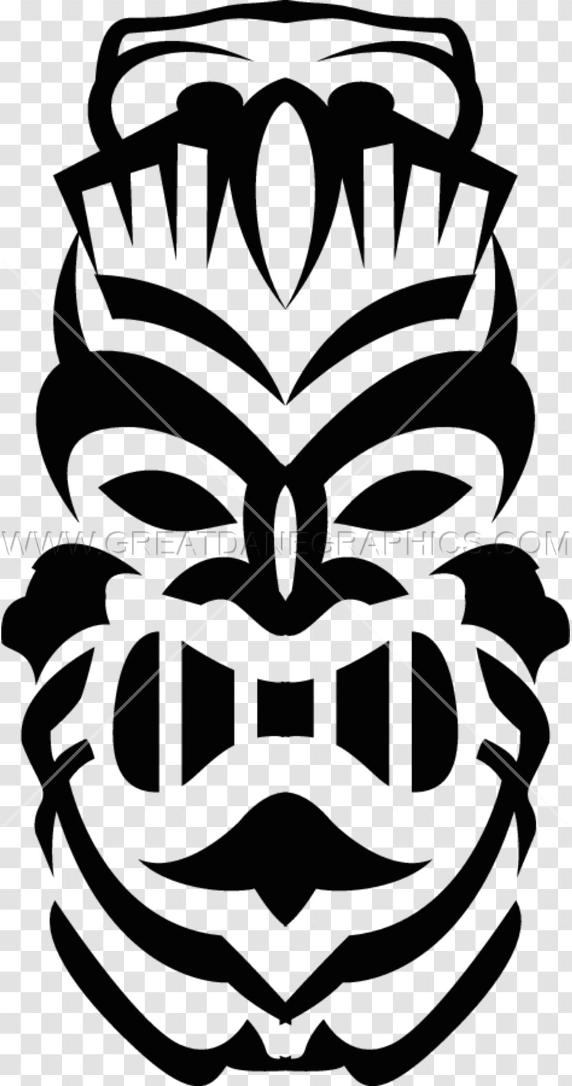 Stencil Black And White Clip Art - Printed Tshirt - Tiki Totem Transparent PNG