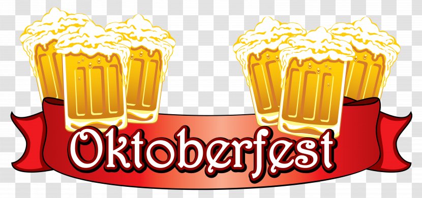 Oktoberfest Beer German Cuisine Clip Art - Yellow - Red Banner With Beers Clipart Image Transparent PNG