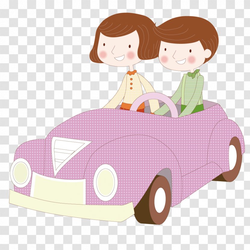 Child Illustration - Art - Couple Driving A Sports Car Transparent PNG