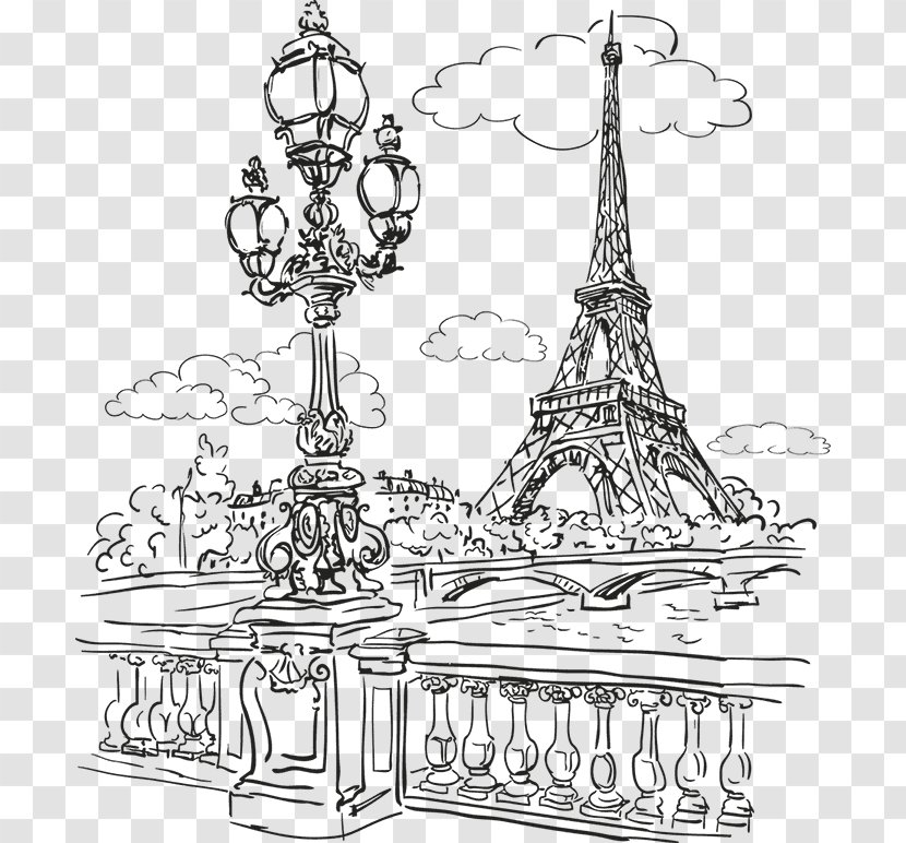 Eiffel Tower Seine Drawing Transparent PNG