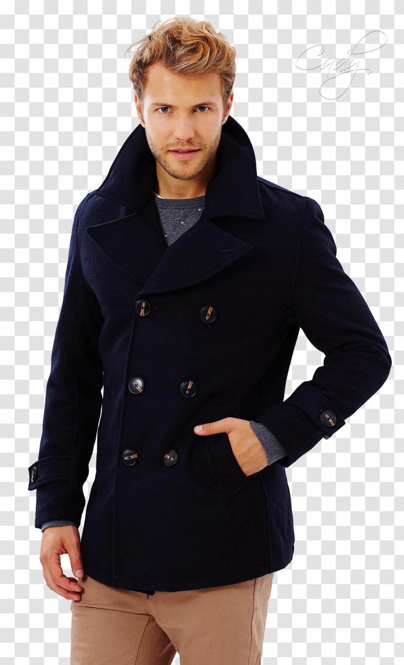 Pea Coat Jacket Overcoat Navy Blue Transparent PNG