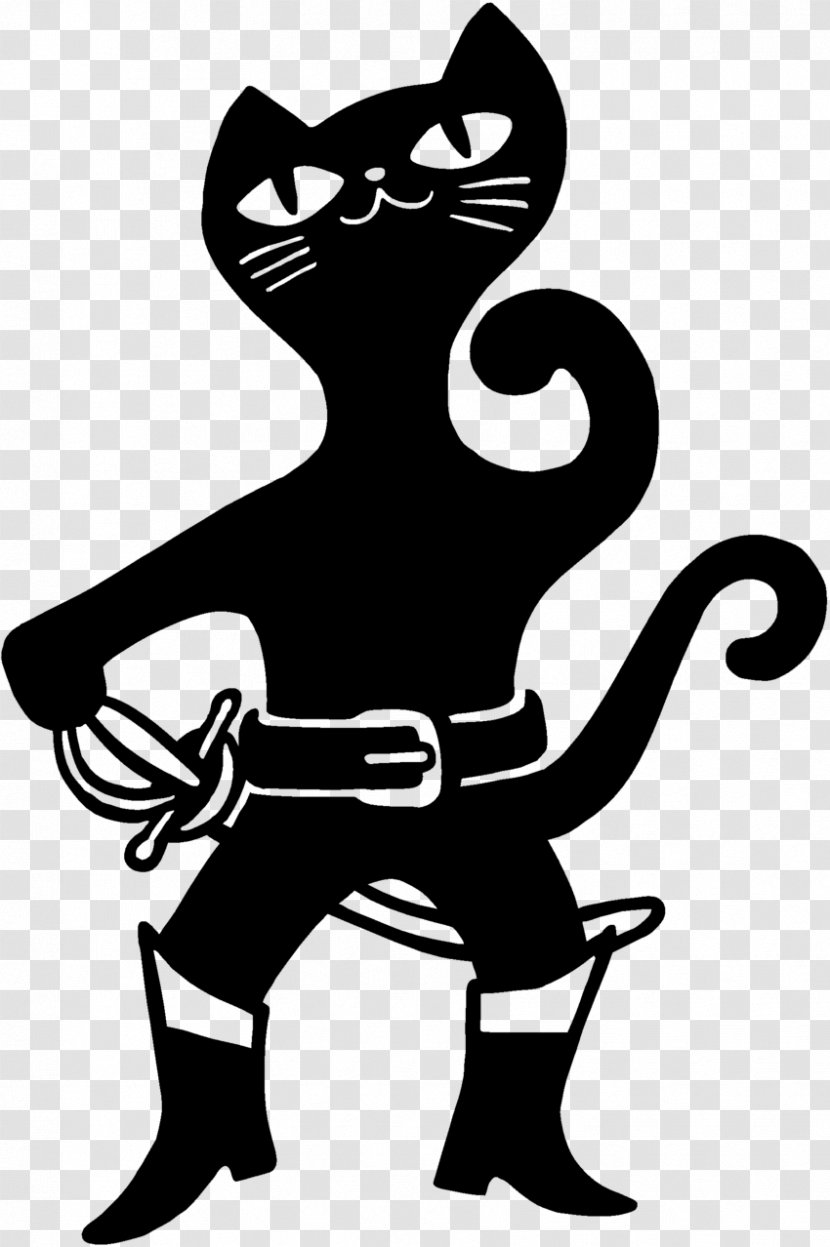 Cat Puss In Boots Clip Art - Black And White - Feline Animal Transparent PNG