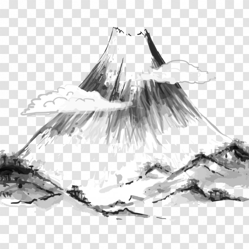Japan Ink Wash Painting Watercolor Nippon Tei - Drawing - Water Volcano Flying Resources Forum Transparent PNG