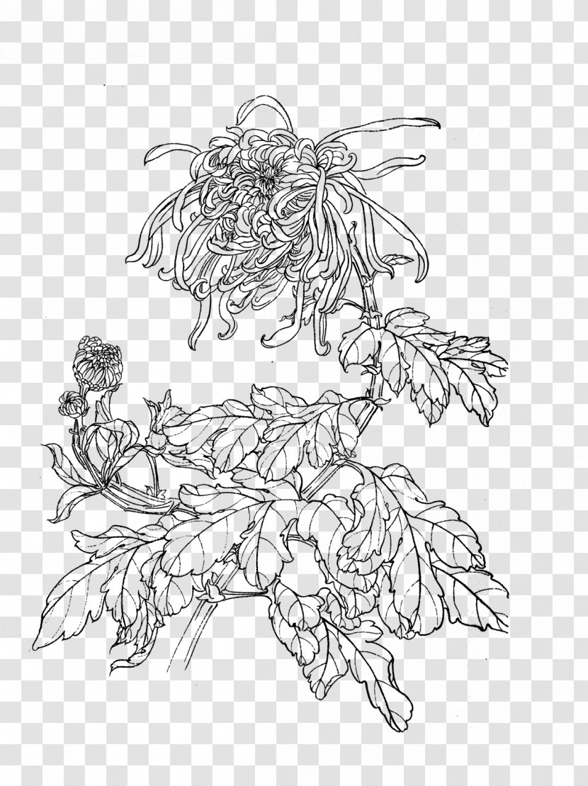 Manual Of The Mustard Seed Garden U767du63cfu753b Gongbi Chinese Painting - Flowering Plant - Chrysanthemum Transparent PNG