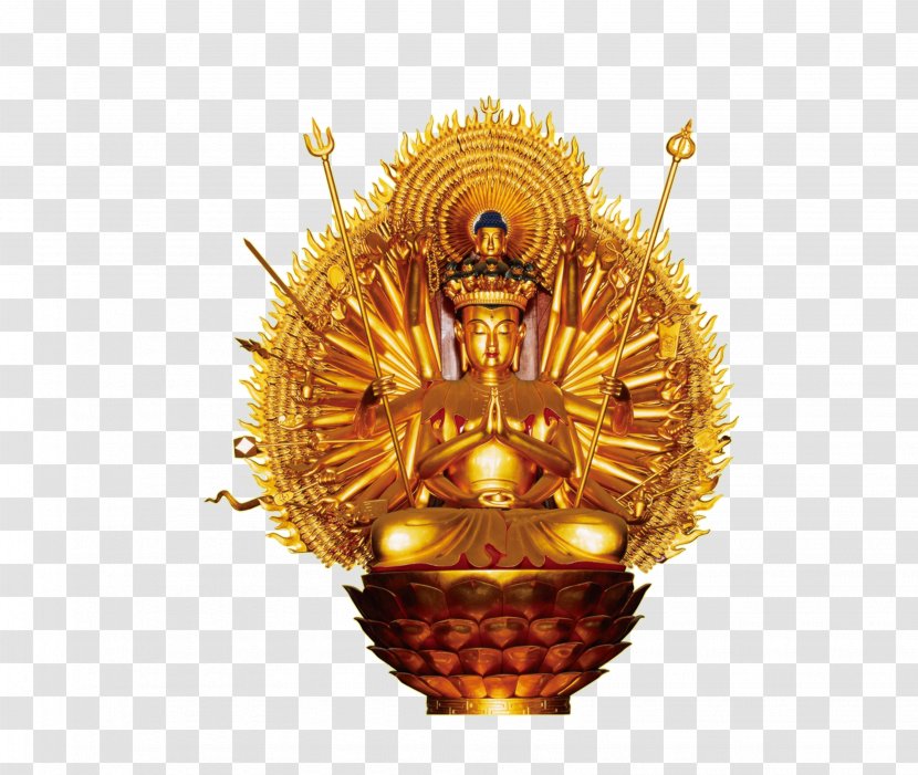 Senshu Kannon Bosatsu Guanyin Bodhisattva Buddhism Cundi - Amitabha Triad - Gold Buddha Statue Transparent PNG