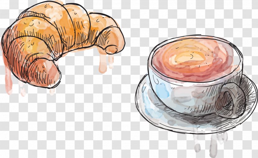 France Coffee Cafe Bistro - Cup - Vector Hand Painted Watercolor Bread Transparent PNG