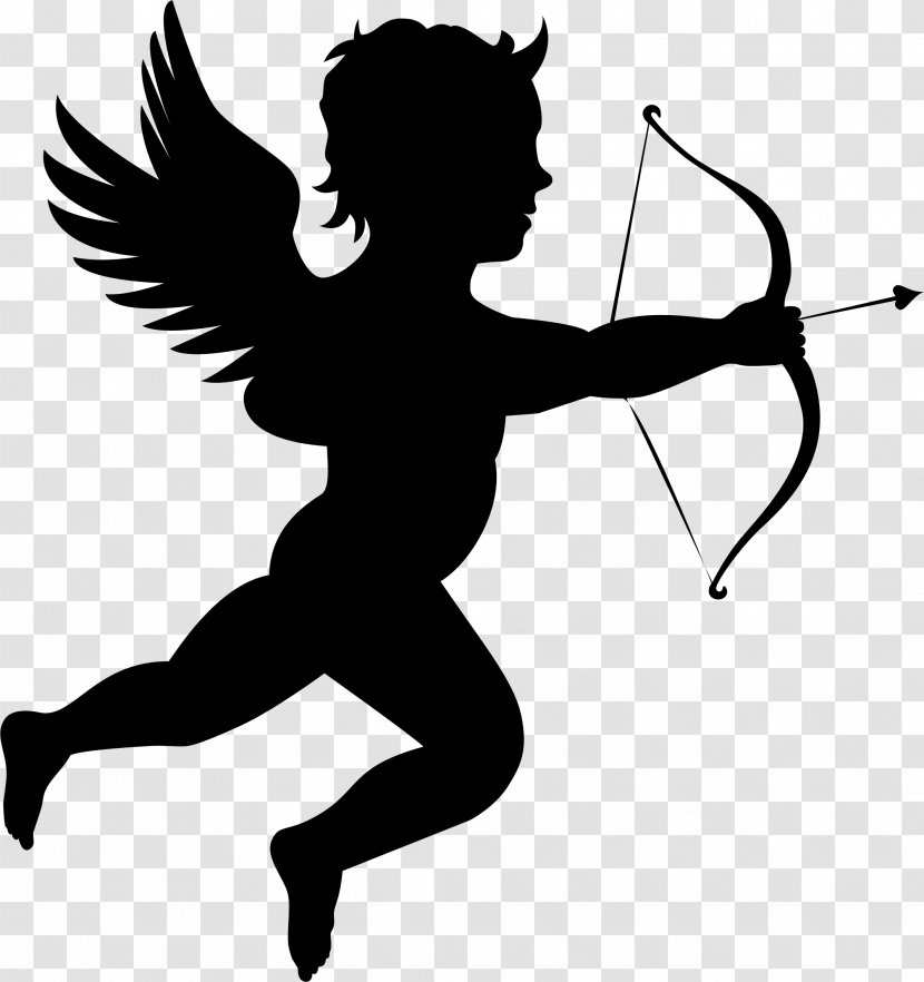 Cherub Cupid Silhouette Clip Art - Bow And Arrow Transparent PNG