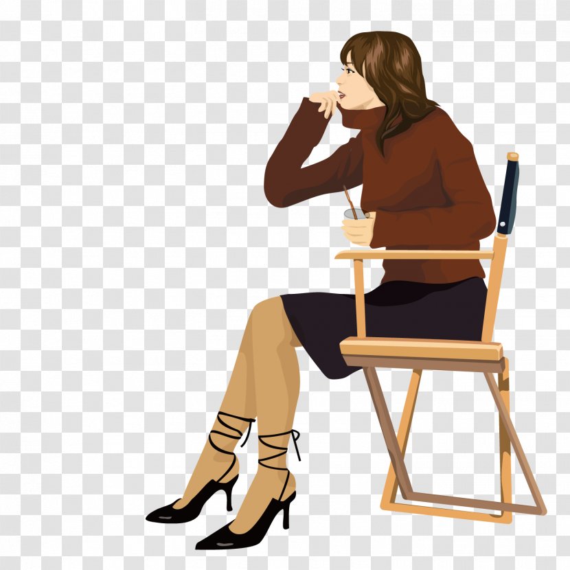 Chair Woman - Cartoon - A Sitting In With Sweater Transparent PNG