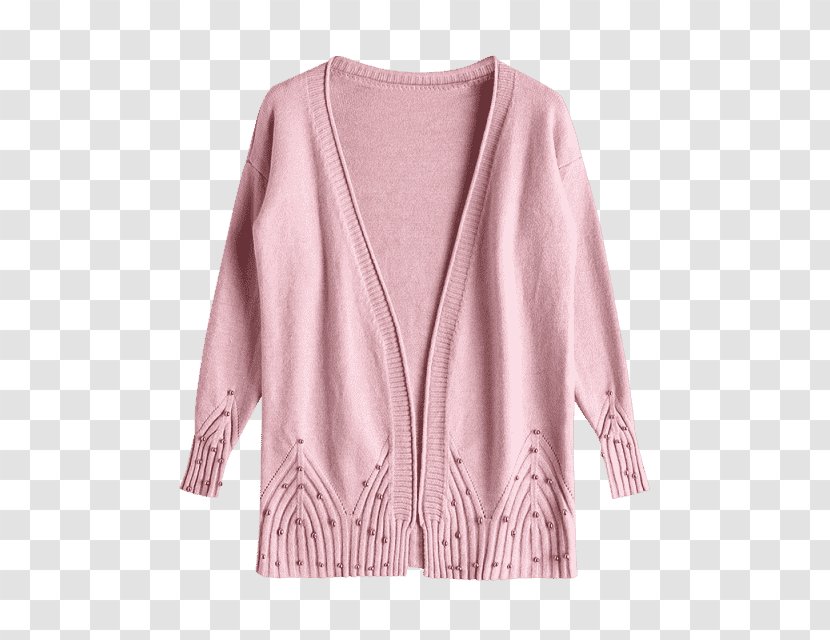 Cardigan Pink M Neck Sleeve Wool Transparent PNG