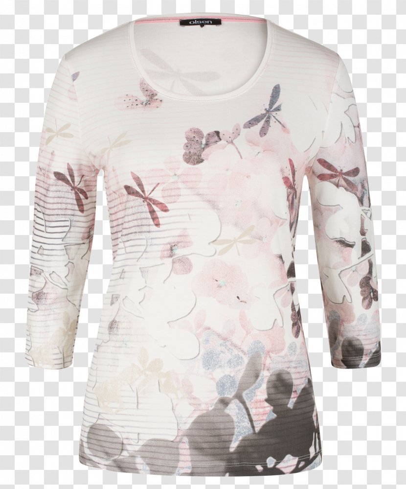 Long-sleeved T-shirt Shoulder Blouse - Neck - Rose Print Transparent PNG