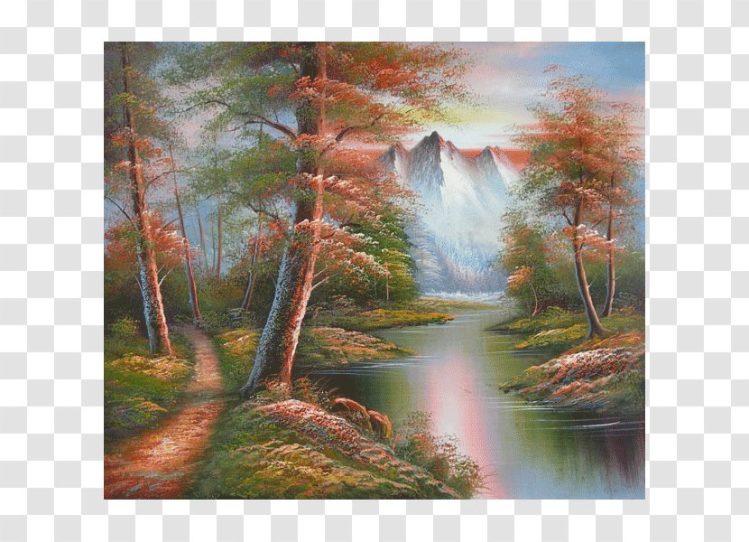 Watercolor Painting Nature Golden Autumn Landscape - Acrylic Paint Transparent PNG