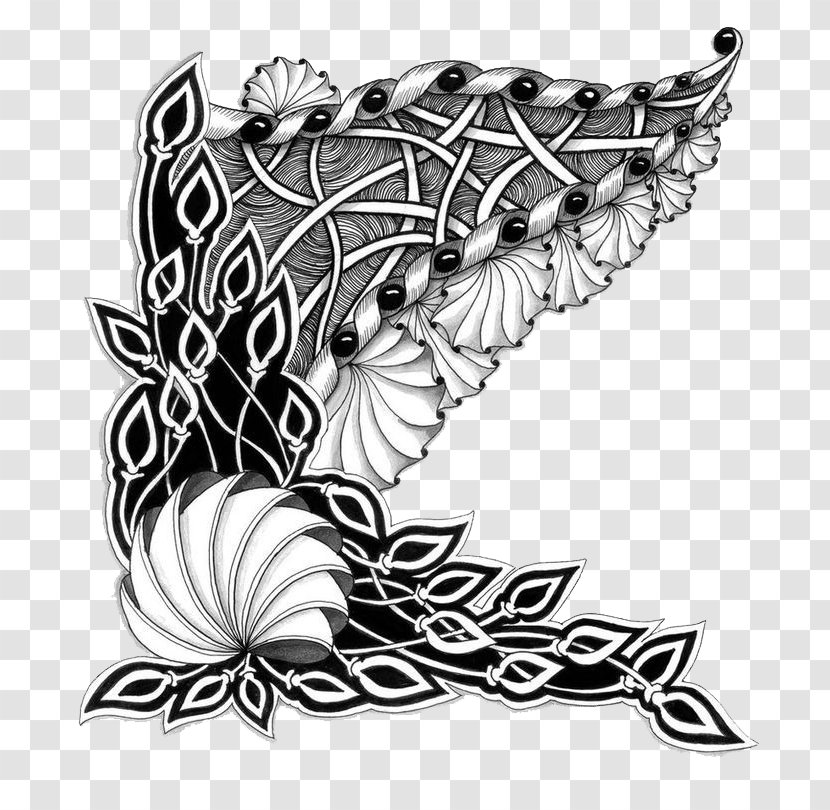 Doodle Zentangle Drawing Image - Mythical Creature - Floral Decoration Transparent PNG