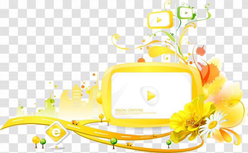 Computer Monitor Broadcasting Television - Flat Panel Display - Vector Fancy Yellow TV Transparent PNG