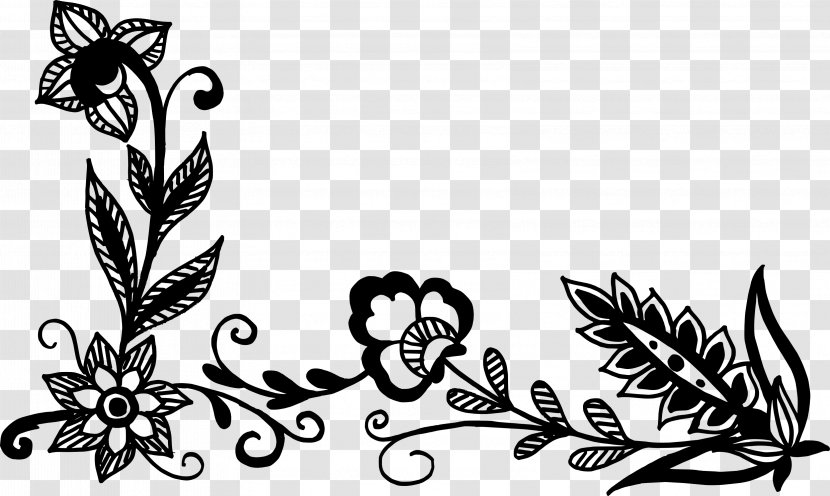 Flower Clip Art - Monochrome - Corner Transparent PNG