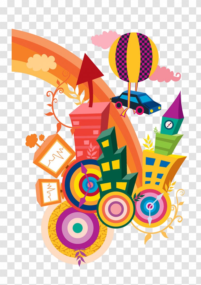 Cartoon Illustration - Art - Bustling City Transparent PNG