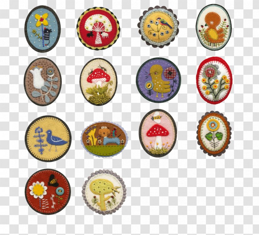 Paper Felt Brooch Nonwoven Fabric Penny Rug - Hand-painted Flowers Mushrooms Bird Cloth Badge Transparent PNG