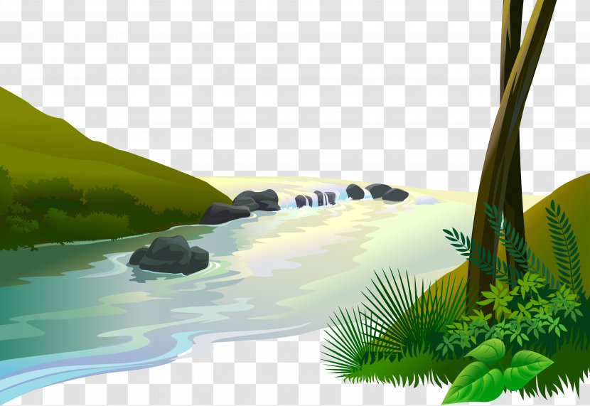Jungle Cartoon Clip Art - Natural Landscape - Vector River Transparent PNG