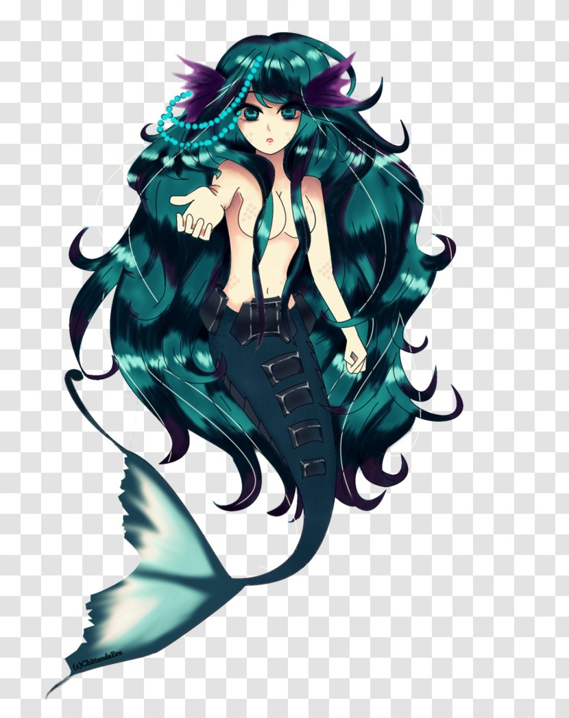 Mermaid Graphic Design Black Hair Teal - Frame Transparent PNG