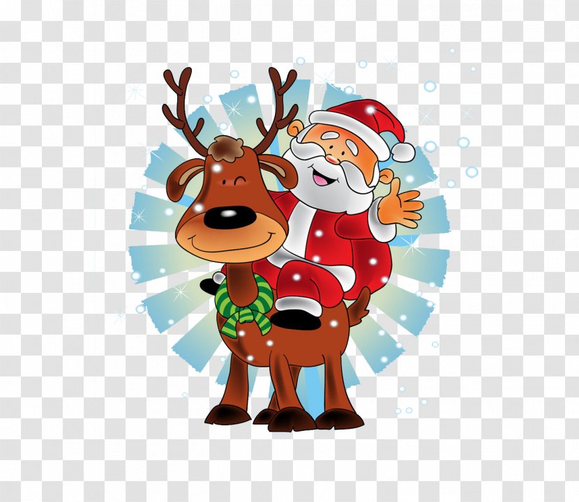 Santa Claus's Reindeer Christmas New Year - Deer - Accompanied By And Red Claus All The Way Transparent PNG