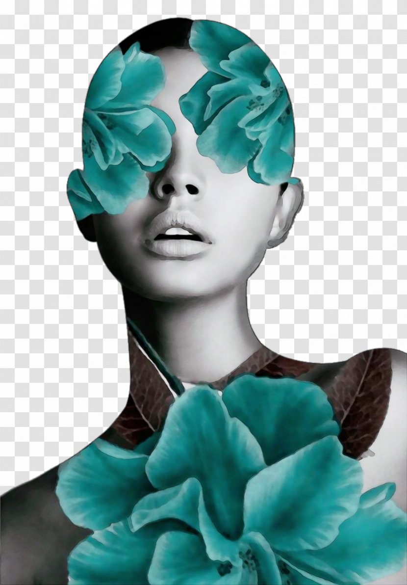 Face Aqua Turquoise Head Green - Watercolor - Neck Sculpture Transparent PNG