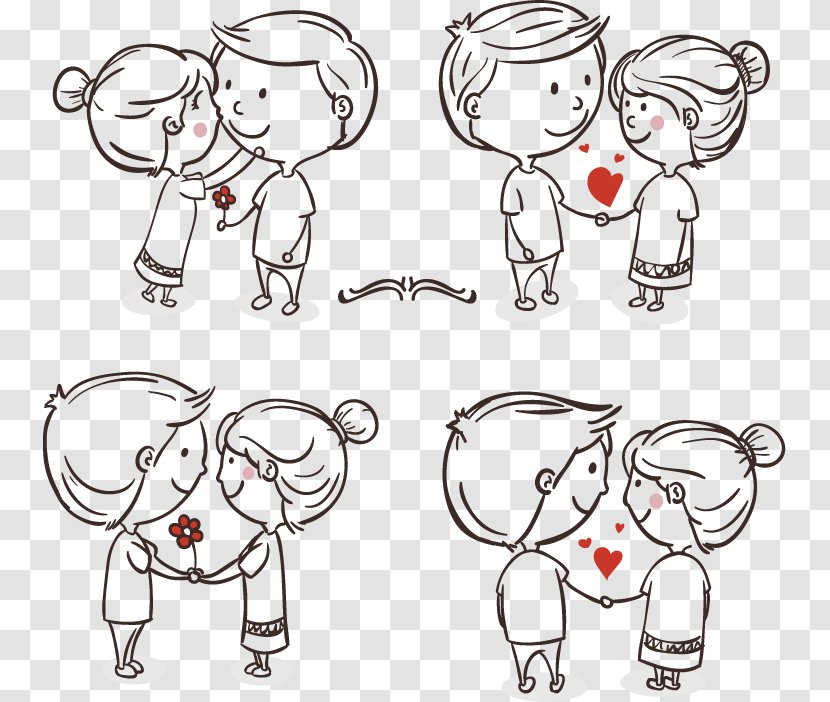Drawing Romance Love Couple Cartoon - Frame - Romantic Hand-painted Transparent PNG