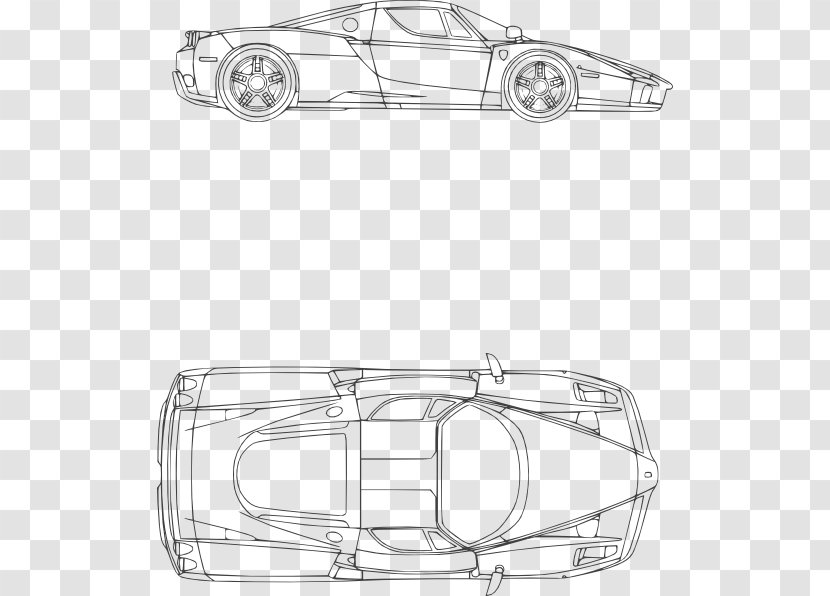 Sports Car Ferrari California Blueprint - Line Art - Clipart Transparent PNG