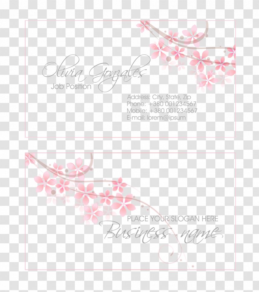 Pink Floral Business Card Design Vector Material - Border - Paper Transparent PNG