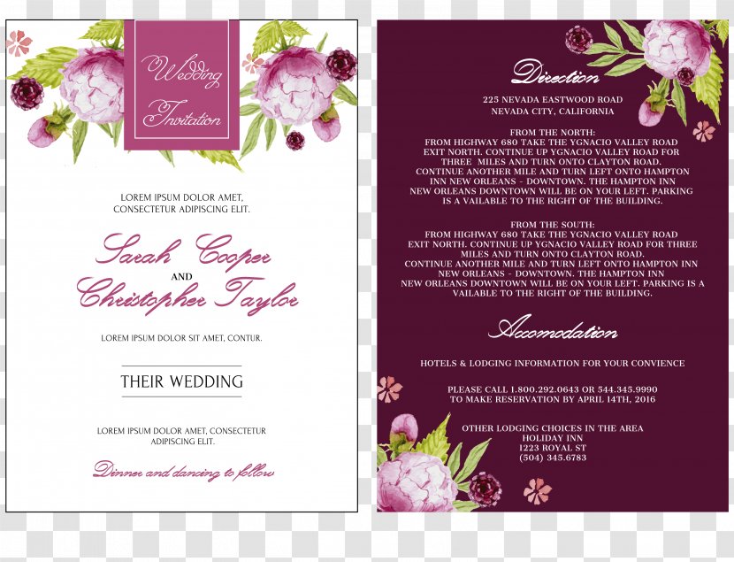 Wedding Invitation Paper Bridal Shower Marriage - Flower - Purple Flowers Vector Card Transparent PNG