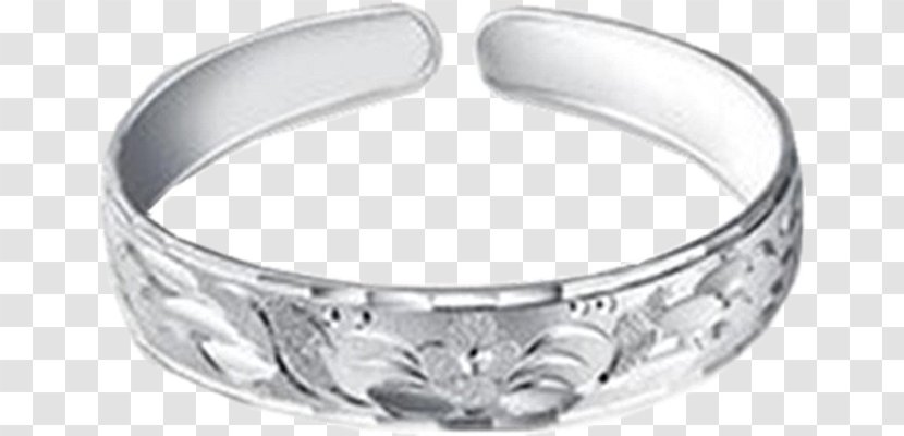Silver Bracelet Bangle - Carved Wide Creative Transparent PNG