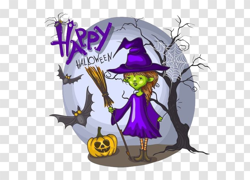 Batgirl Cartoon Witchcraft Illustration - Fictional Character - Little Witch And Dead Spider Web Transparent PNG