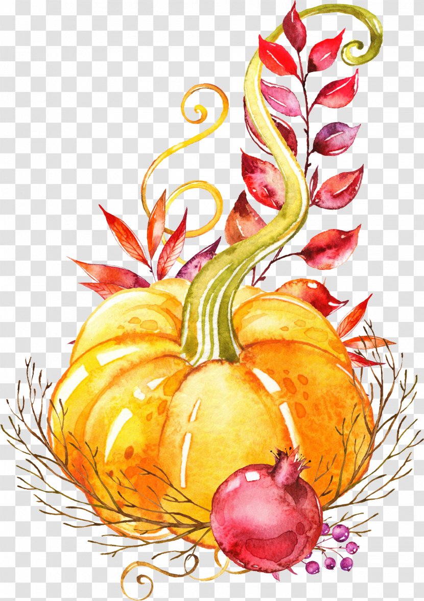 Pumpkin Autumn Vegetable Watercolor Painting Platter - Local Food - Hand-painted Transparent PNG