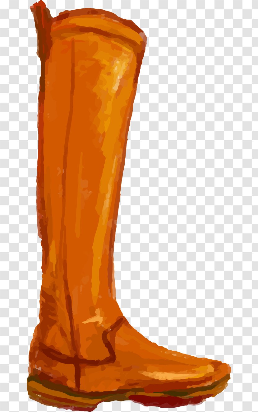 Riding Boot Shoe Drawing - Leather - Vector Painted Orange Boots Transparent PNG
