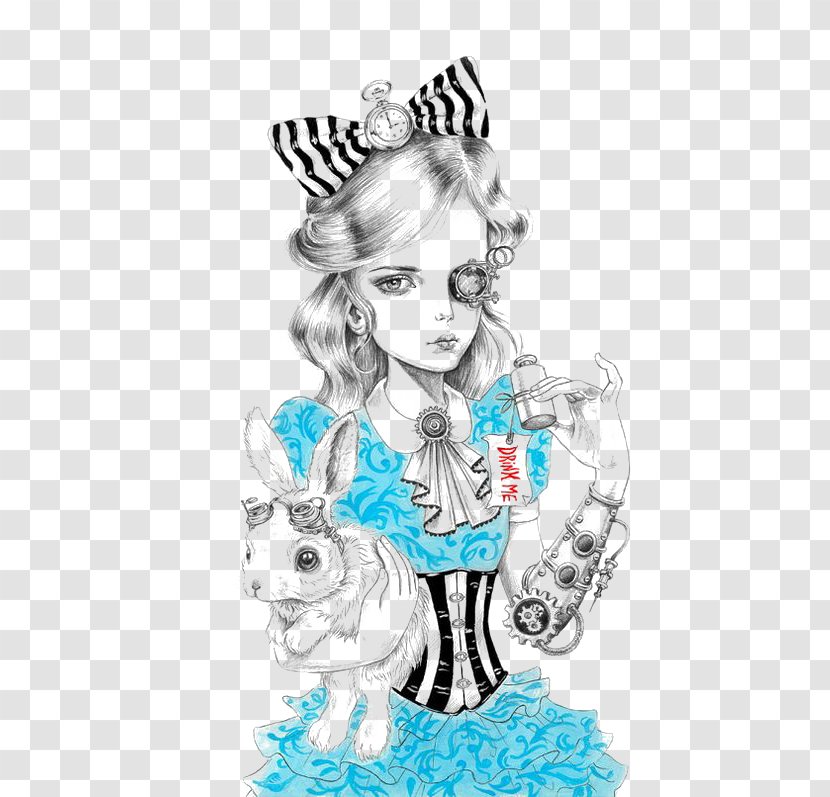 Alice White Rabbit Drawing Steampunk Cheshire Cat - In Wonderland - Princess Transparent PNG