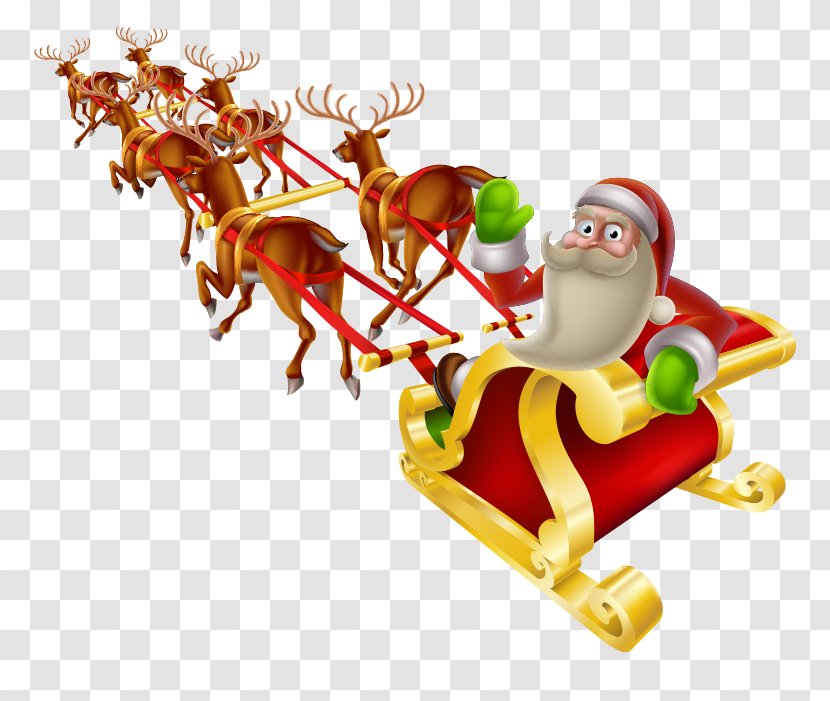 Santa Claus Reindeer Christmas Sled Clip Art - Holiday Transparent PNG