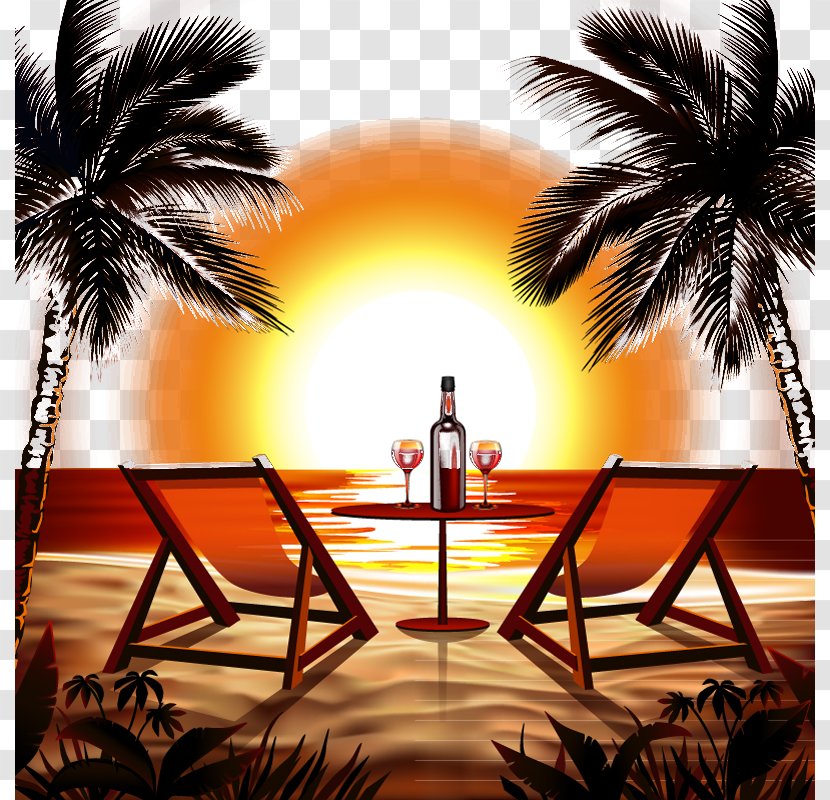 Beach Sunset Stock Photography Clip Art - Royaltyfree - Vector Illustration Transparent PNG