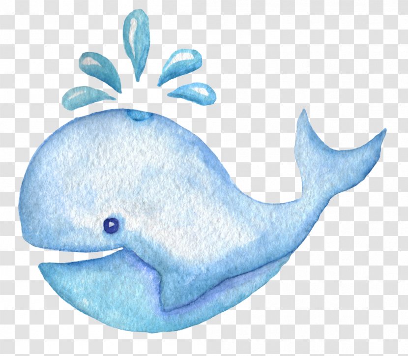 Whale Cartoon - Information - Blue Spray Watercolor Picture Material Transparent PNG