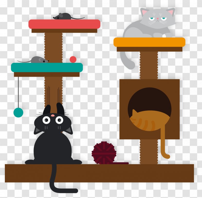 Cat Play And Toys Felidae Euclidean Vector - Small To Medium Sized Cats - Hand-drawn Shelves Transparent PNG